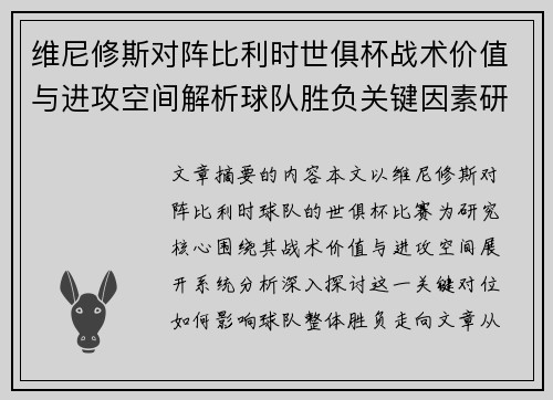 维尼修斯对阵比利时世俱杯战术价值与进攻空间解析球队胜负关键因素研究